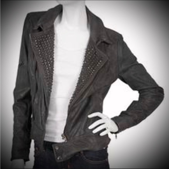 Muubaa gray leather studded biker moto jacket - Picture 10 of 10